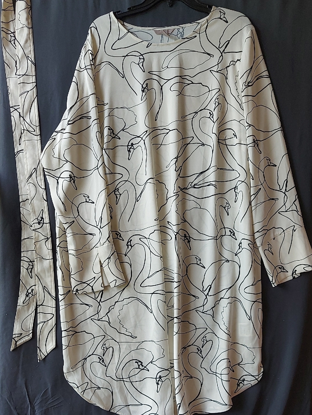 H&M Cream Dreses with Black Swan Line Art